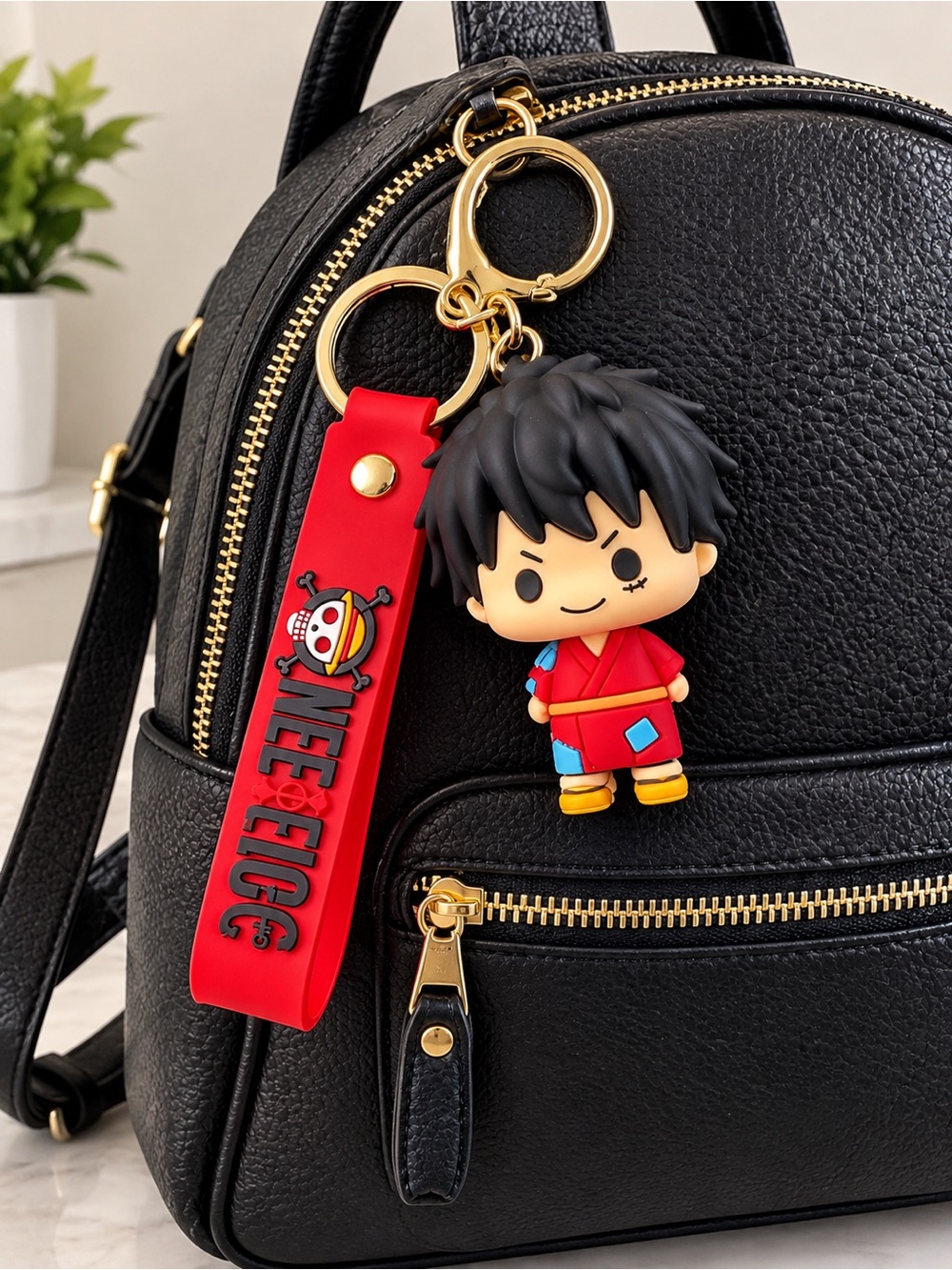 Amazon Red Anime Character Keychain Bag Charm with Black Hair
